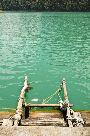 Ladder into the water part of the floating bungalows in Ratchaprapha Dam, Khao Sok National Park, Surat Thani Province, Thailand の写真素材