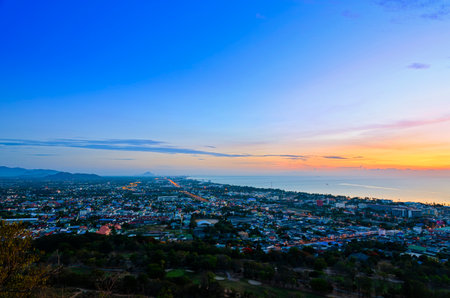 Landscape Hua Hin city at sunrise, Beautiful scenery town seaside of Thailand の写真素材