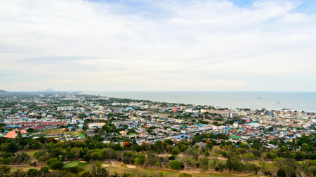 Colorful sky over the Hua Hin city, Beautiful scenery town seaside of Thailand 16 9の写真素材