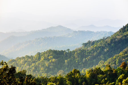 High angle view forest mountain and sky from Panoen Thung scenic point at Kaeng Krachan National Park Phetchaburi province in Thailandの写真素材