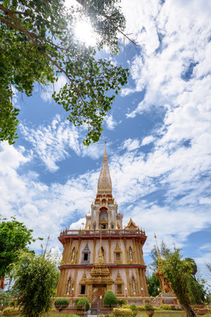 Beautiful pagoda at Wat Chalong or Wat Chaitararam Temple famous attractions and place of worship in Phuket Province Thailandの写真素材