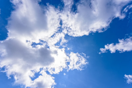 Beautiful blue sky white cloud and sunlight at summer in Thailandの写真素材