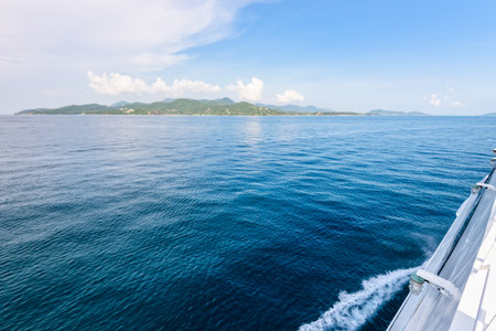 Beautiful natural landscape of sky and blue sea while travel by speed boat in summer to Ko Pha Ngan island in Gulf of Thailand is a famous attractions of Surat Thani province, Thailandの写真素材