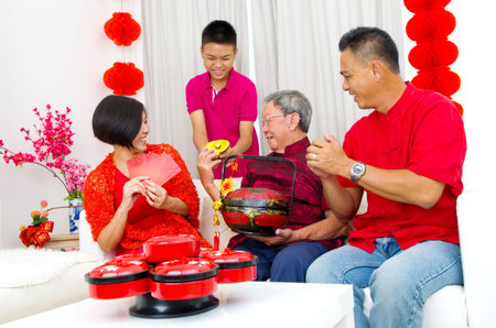 Asian three generations family celebrate chinese new yearの写真素材