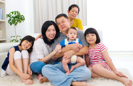 Beautiful asian 3 generations familyの写真素材