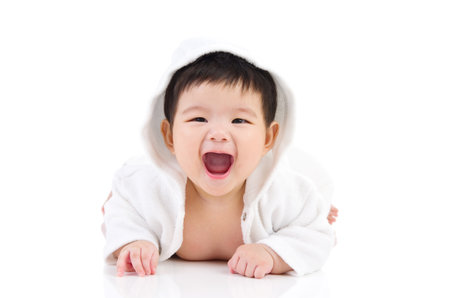 crawling beautiful baby girlの写真素材