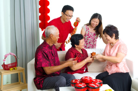 asian family celebrate chinese new yearの写真素材