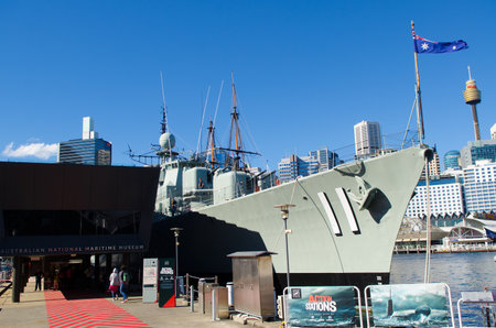 Sydney, Australia - August 16, 2017: The Australian Navy Ship at Australian National Maritime Museum in Sydney. The museum is located in Darling Harbour, Sydney.のeditorial素材