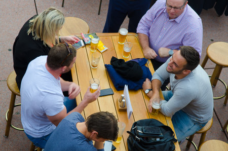 Sydney, Australia - August 11, 2017 : Visitors, people enjoying party, recreation at Sydney opera bar.near sydney opera house.のeditorial素材