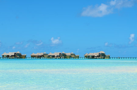 Luxury resort with water bungalows in Maldivesの写真素材