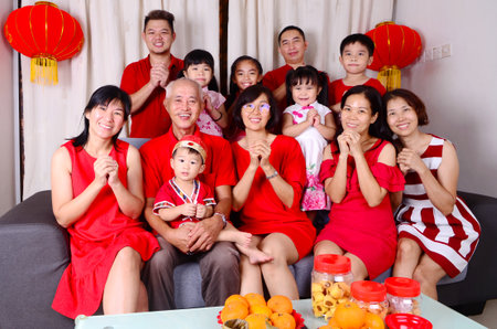 Asian three generations family celebrate chinese new year