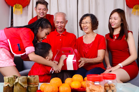 Asian three generations family celebrate chinese new year