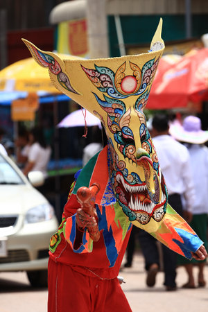 Loei, Thailand - June 12, 2010  Ghost Festival  Phi Ta Khon  is a type of masked procession celebrated on Buddhist merit- making holiday known in Thai as Boon Pra Wate  at Loei province のeditorial素材