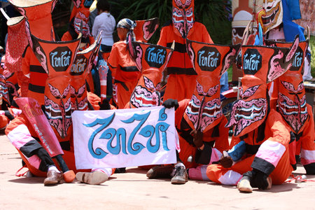 Loei, Thailand - June 12, 2010  Ghost Festival  Phi Ta Khon  is a type of masked procession celebrated on Buddhist merit- making holiday known in Thai as Boon Pra Wate  at Loei province のeditorial素材