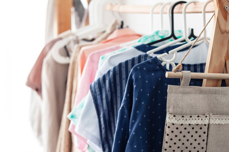 Clothing on the wooden hanger with casual styleの写真素材