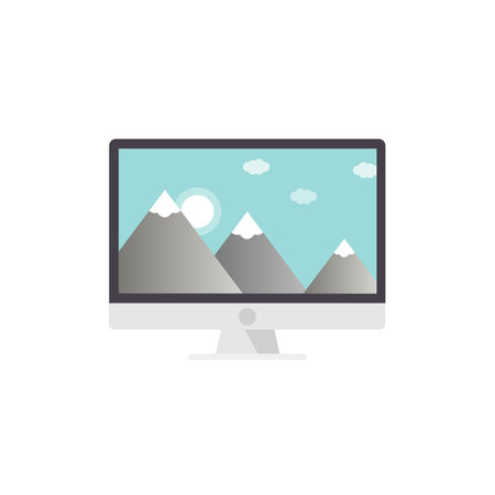 Computer monitoring with landscape wallpaper desktop in icon flat designのイラスト素材