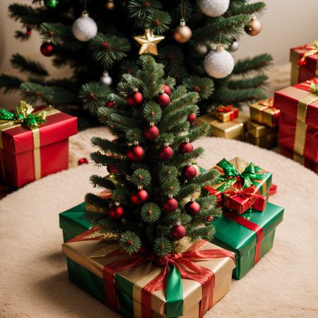 Christmas tree with presents, gift boxの素材