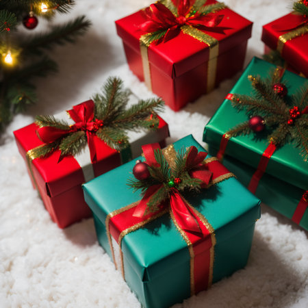 Christmas background with gifts and decorationsの素材