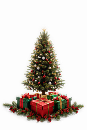 Christmas tree with gifts isolated on white background. Christmas and New Year.の素材