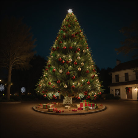 Christmas tree in the city at night. Christmas and New Year backgroundの素材