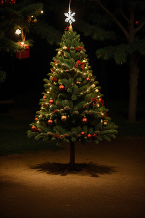 Christmas tree in the park at night. Christmas tree in the park.の素材