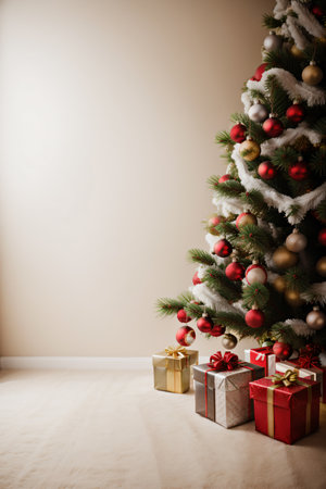Christmas tree with gifts in the roomの素材