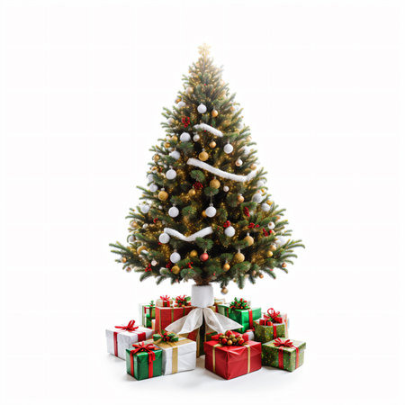 Christmas tree with gifts isolated on white backgroundの素材