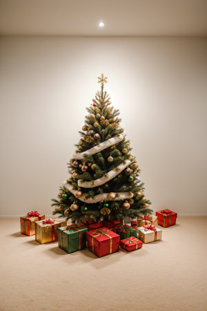Christmas tree with gifts in the living room. Christmas and New Year conceptの素材