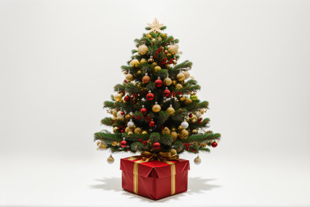 Christmas tree with gift box on white background. Christmas and New Year concept.の素材