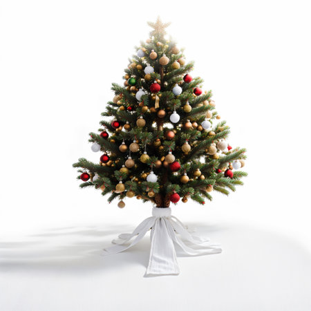Christmas tree isolated on white background, Merry Christmas and Happy New Yearの素材