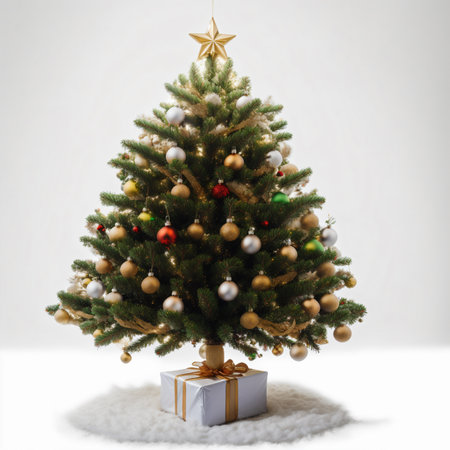 Christmas tree with gifts on a white backgroundの素材