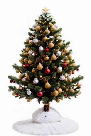 Decorated Christmas tree isolated on white background with copy space.の素材