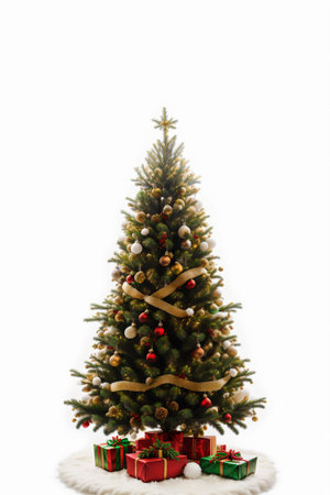 Christmas tree with gifts isolated on white background. Christmas and New Year concept.の素材