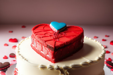 Valentine's Day cake with red heart on top. Selective focus.の素材