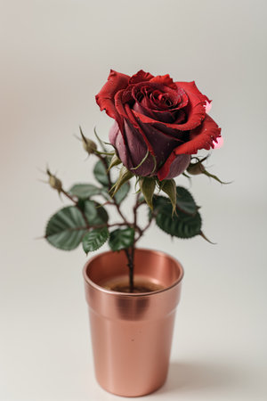 red rose in a pot on a white background, close-upの素材