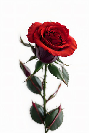 Red rose isolated on white background with copy space for your text.の素材