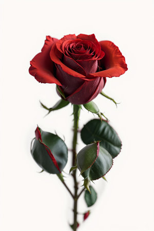 Red rose isolated on white background. Close-up image of a red rose.の素材
