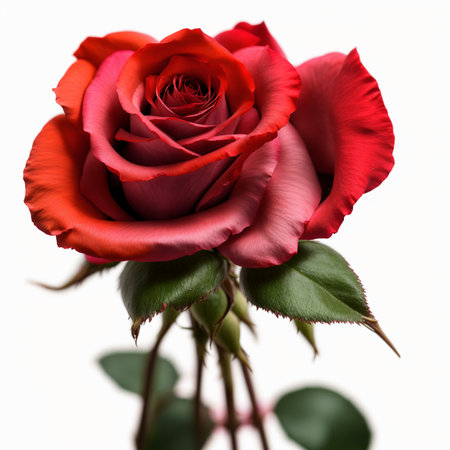 Beautiful red rose isolated on white background. Close up. Studio shot.の素材