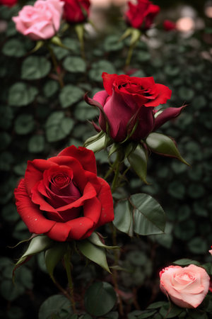 Beautiful red roses in the garden, valentine's dayの素材