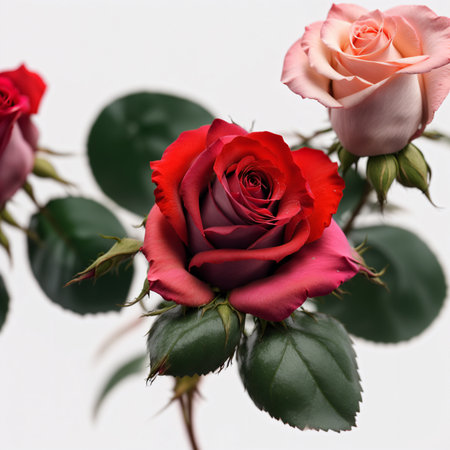 Beautiful red and pink roses isolated on white background. Close up.の素材