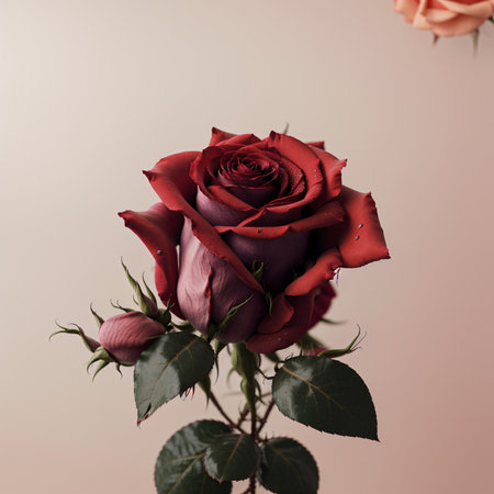 Beautiful red rose on a pink background. Floral background.の素材