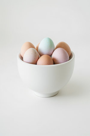 Easter eggs in a bowl on a white background. Easter concept.の素材