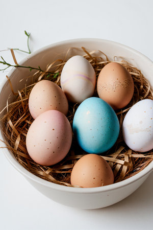 Easter eggs in the nest on a white background. Happy Easter.の素材