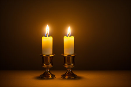 Burning candles on a dark backgroundの素材