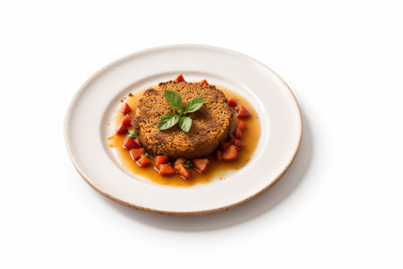 food with tomato sauce isolated on white background. Top view.の素材