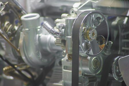 Engine parts and materials are advanced and modern technologies that are designed to be used in future cars.の写真素材