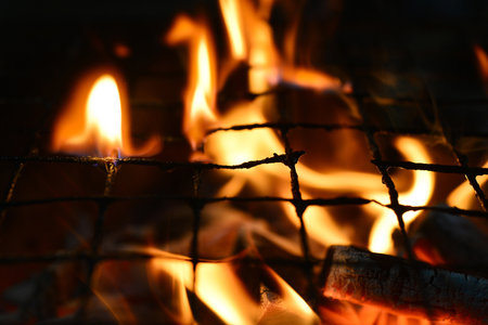 Heat of flame from burning of charcoalの写真素材