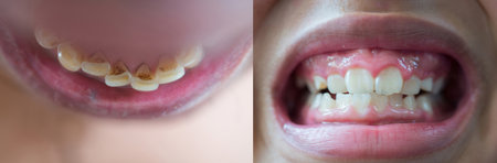 Teeth and oral cavities that have problems with irregularly shaped teeth, not beautiful Dental plaqueの写真素材