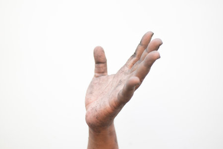 Dirty hand gestures, symbolic gestures requesting helpの写真素材