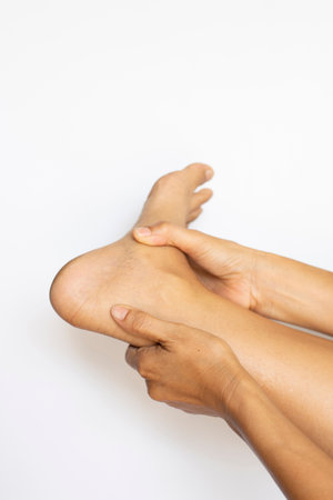 The image of the ankles of the feet showing the symptoms Have problems with muscles, and bones and tendonsの写真素材